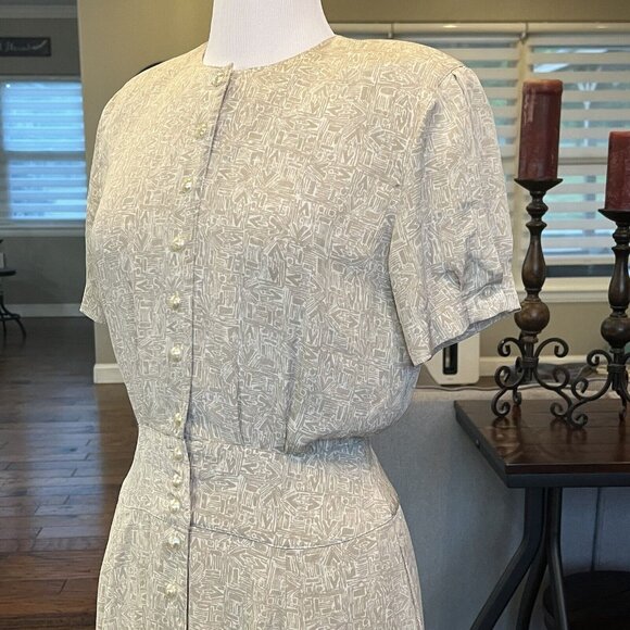 Liz Claiborne Dress 8 Petite VTG 90's Shoulder Pads Button Front Wide Waistband - Picture 8 of 16